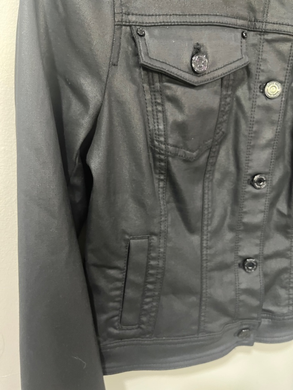 White House Black Market Black Faux Leather Trucker Jacket - Picture 5 of 10